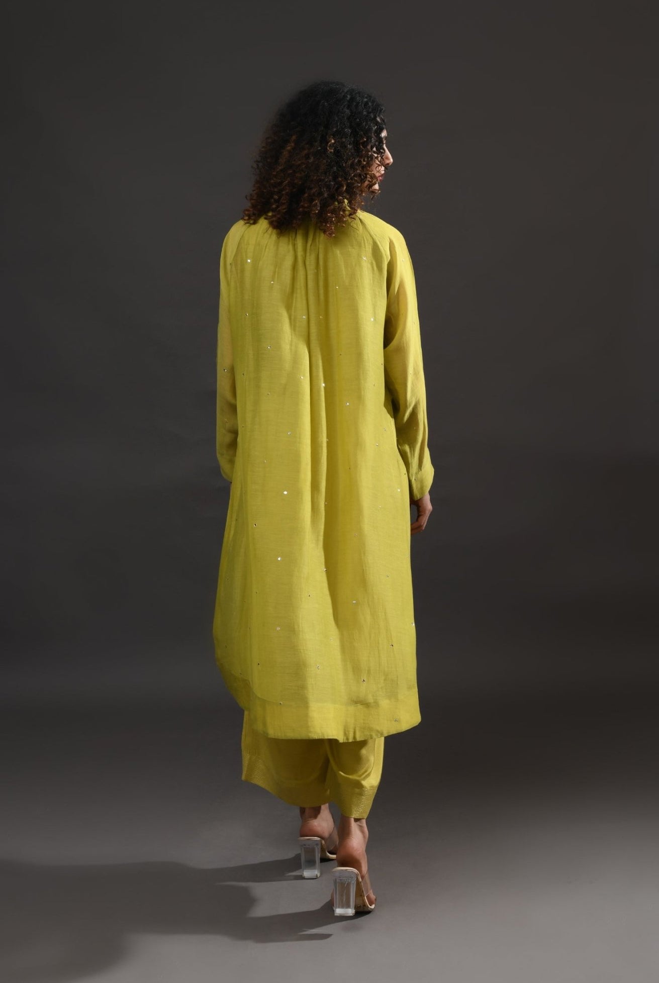 Neck Gather Metallic Dots Chanderi Co - Ord (Set of 2) - Pista Green - CiceroniKurta Set, Festive WearHiranya