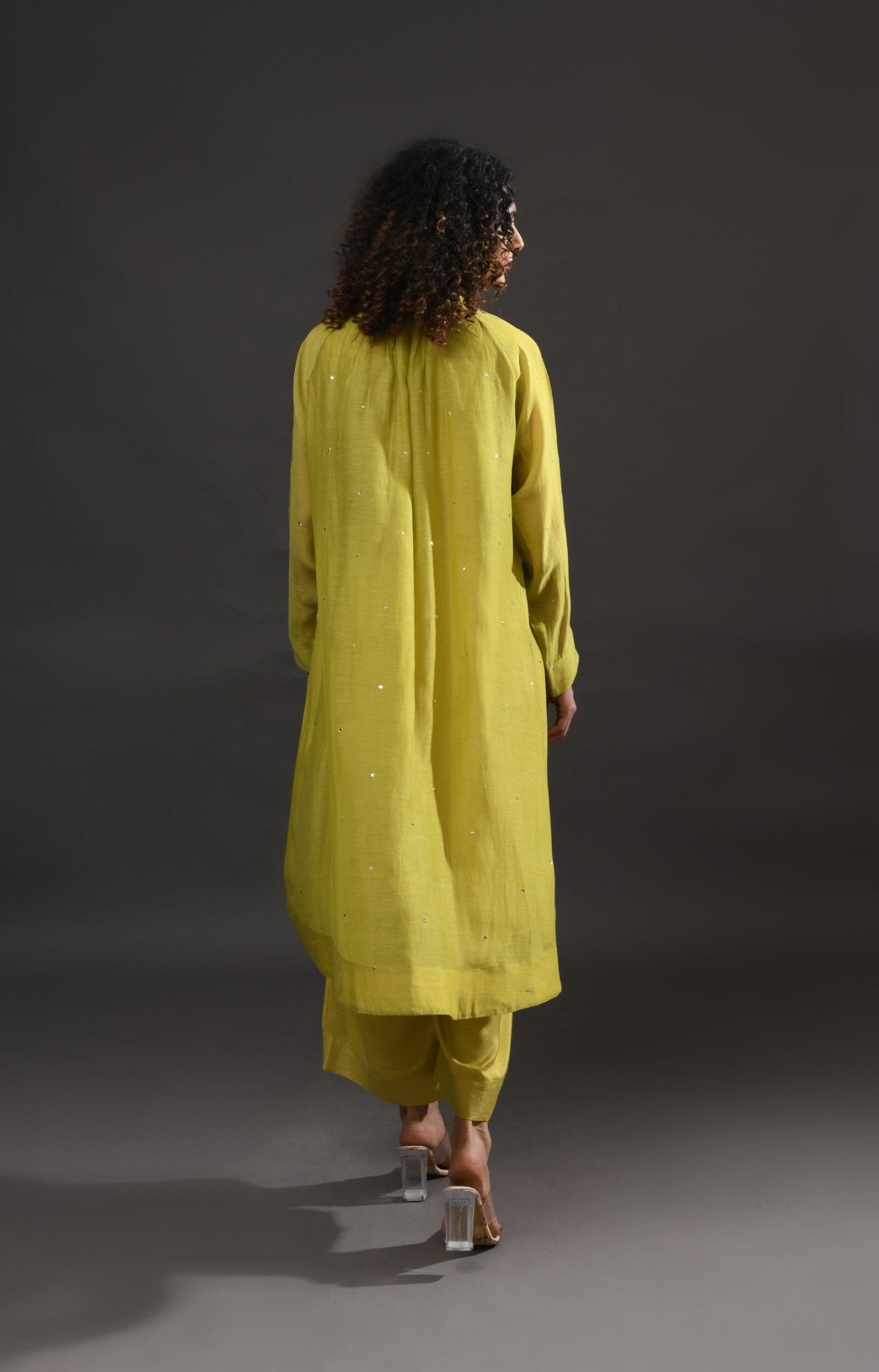 Neck Gather Metallic Dots Chanderi Co - Ord (Set of 2) - Pista Green - CiceroniKurta Set, Festive WearHiranya