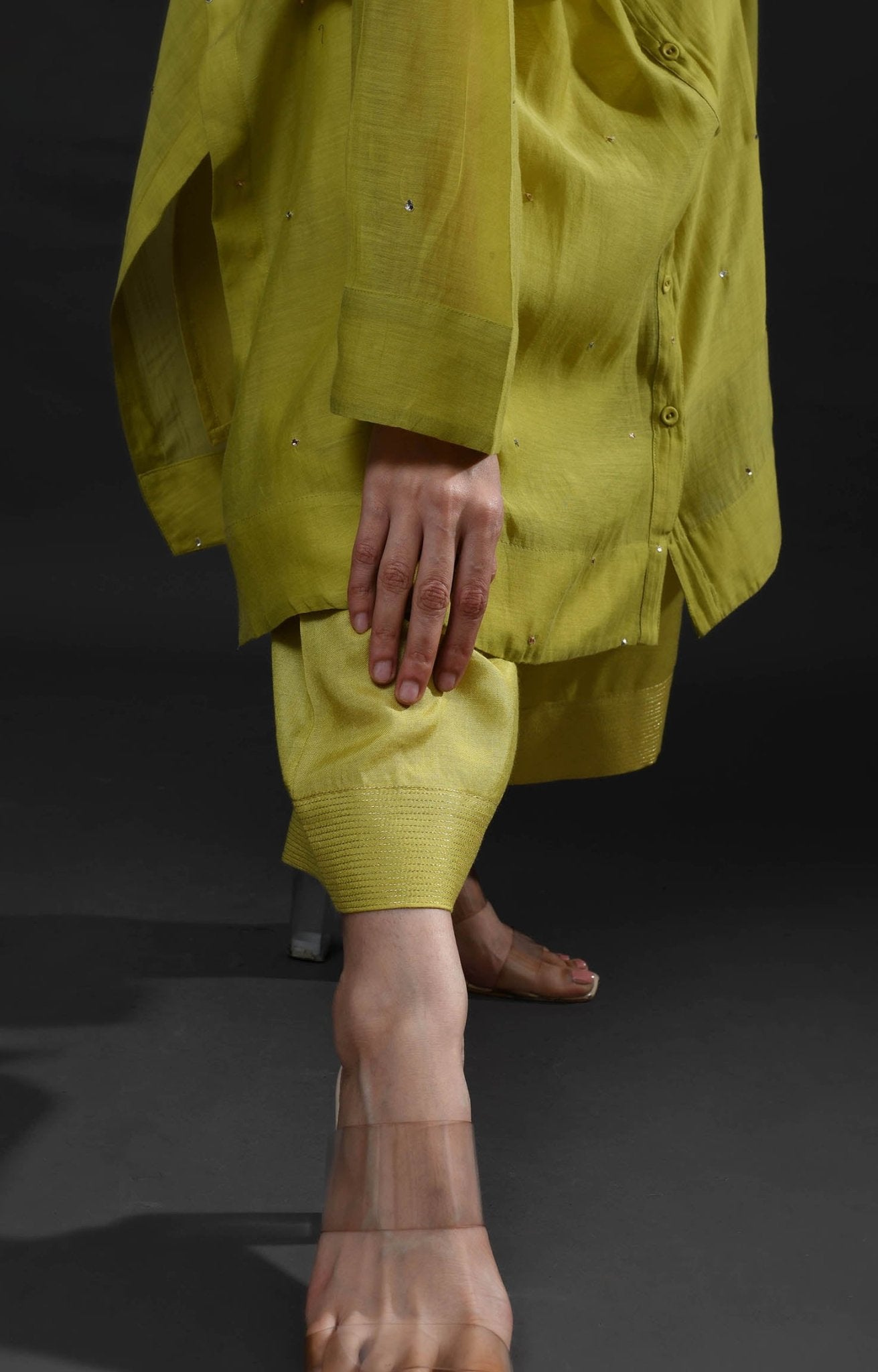 Neck Gather Metallic Dots Chanderi Co - Ord (Set of 2) - Pista Green - CiceroniKurta Set, Festive WearHiranya