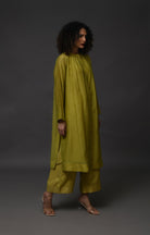 Neck Gather Metallic Dots Chanderi Co - Ord (Set of 2) - Pista Green - CiceroniKurta Set, Festive WearHiranya