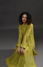 Neck Gather Metallic Dots Chanderi Co - Ord (Set of 2) - Pista Green - CiceroniKurta Set, Festive WearHiranya