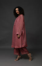 Neck Gather Metallic Dots Chanderi Co - Ord (Set of 2) - Rose Pink - CiceroniKurta Set, Festive WearHiranya
