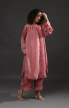 Neck Gather Metallic Dots Chanderi Co - Ord (Set of 2) - Rose Pink - CiceroniKurta Set, Festive WearHiranya