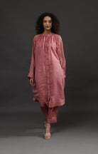 Neck Gather Metallic Dots Chanderi Co - Ord (Set of 2) - Rose Pink - CiceroniKurta Set, Festive WearHiranya
