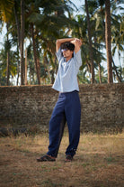 Neel Graphite Linen Denim Men's Barrel Pants - CiceroniPantsSaphed