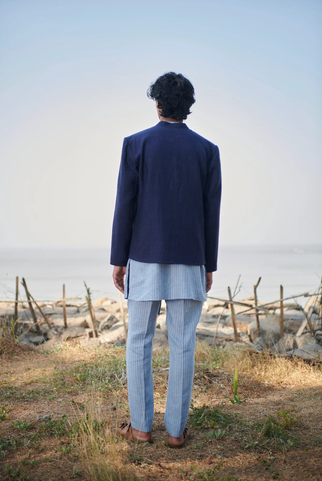 Neel Linen Denim Men's Bandhgala Jacket - CiceroniJacketsSaphed