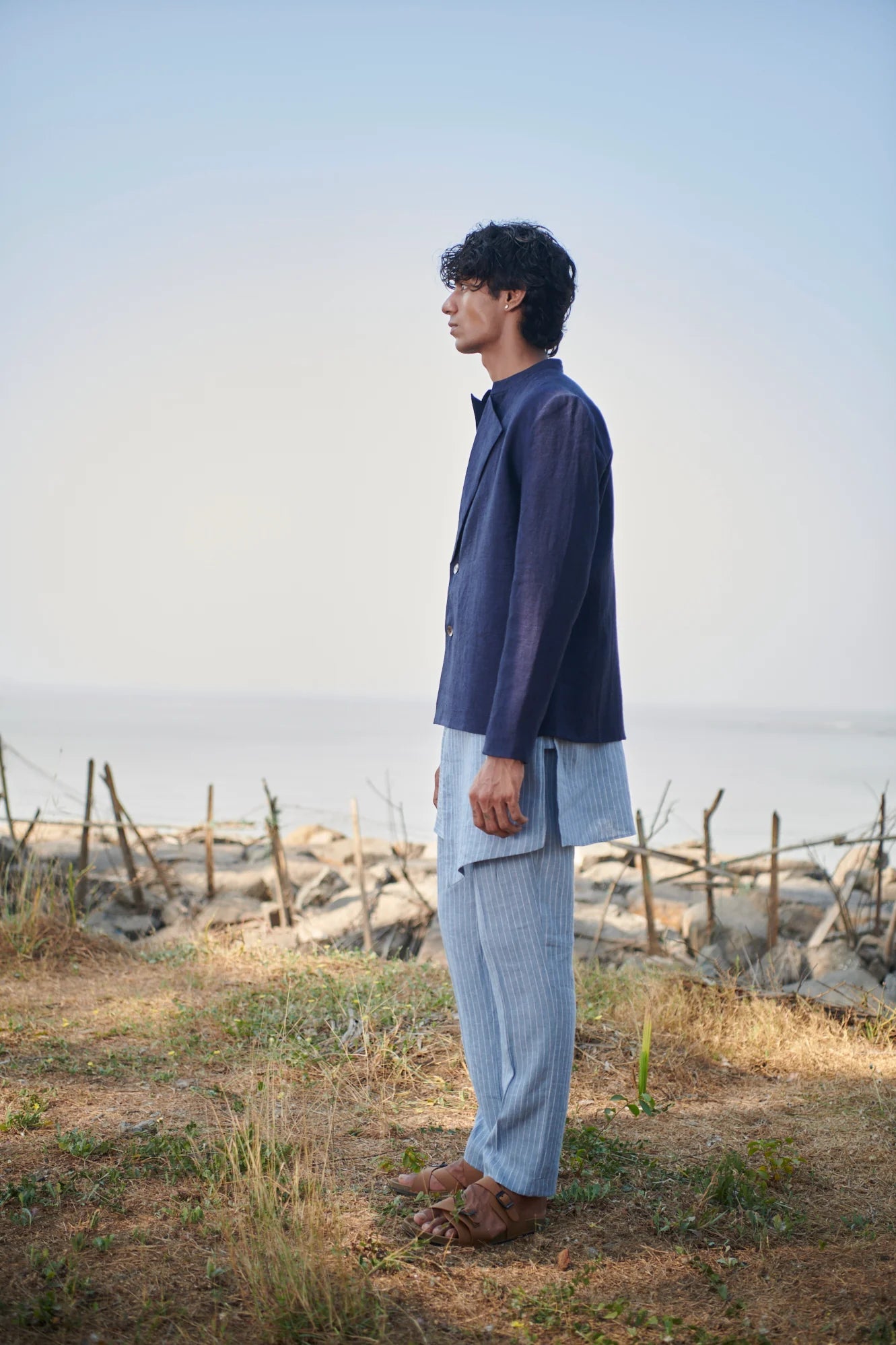 Neel Linen Denim Men's Bandhgala Jacket - CiceroniJacketsSaphed