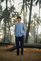 Neel Linen Denim Men's Pleated Tappered Pants - CiceroniPantsSaphed