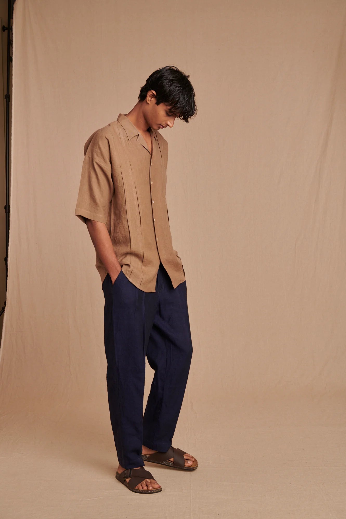 Neel Linen Denim Men's Pleated Tappered Pants - CiceroniPantsSaphed