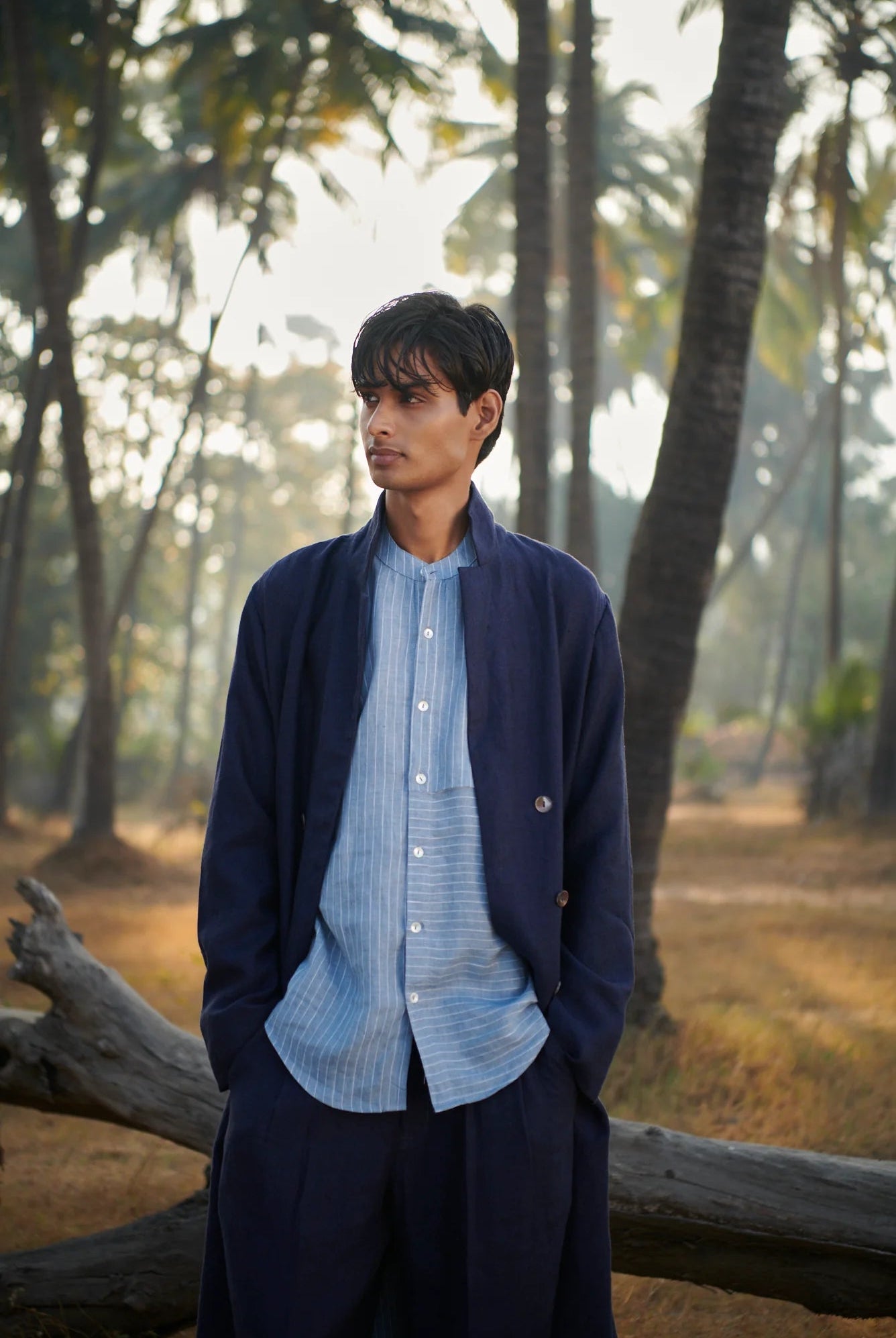 Neel Linen Denim Men's Summer Trench - CiceroniSaphed