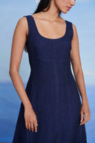 Neel Linen Denim Panelled Dress - CiceroniDressesSaphed