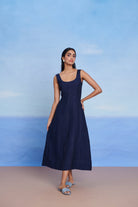 Neel Linen Denim Panelled Dress - CiceroniDressesSaphed