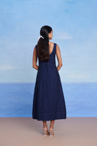 Neel Linen Denim Panelled Dress - CiceroniDressesSaphed