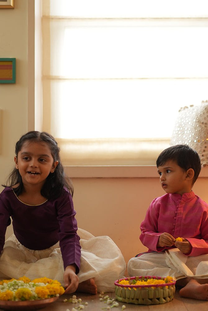 Neelkamal ethnic kurta in pink gold stripe - CiceroniKurta, Festive WearLove The World Today