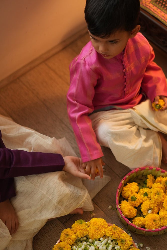 Neelkamal ethnic kurta in pink gold stripe - CiceroniKurta, Festive WearLove The World Today