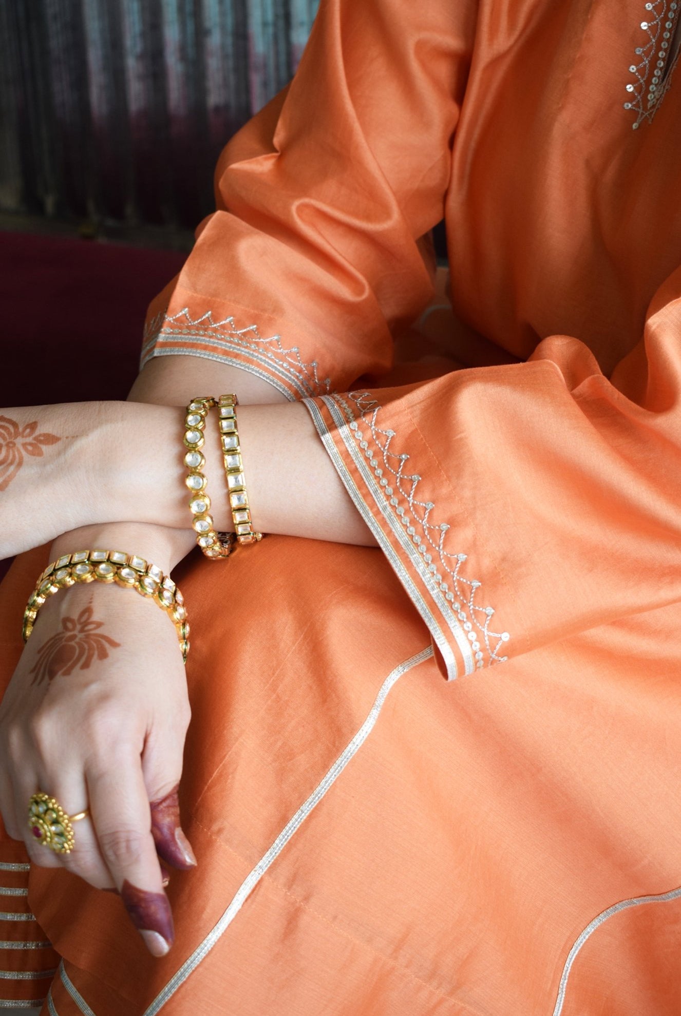 Neerja Chanderi Set with Hand - Embroidered Phiran Kurta and Wide - Legged Pyjama - CiceroniKurta Set, Festive wearHouse of Moxa