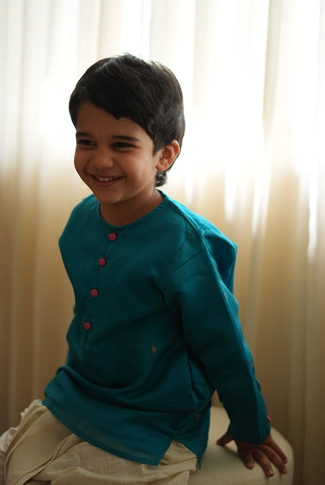 Nilima kurta in teal with motif - CiceroniKurta, Festive WearLove The World Today