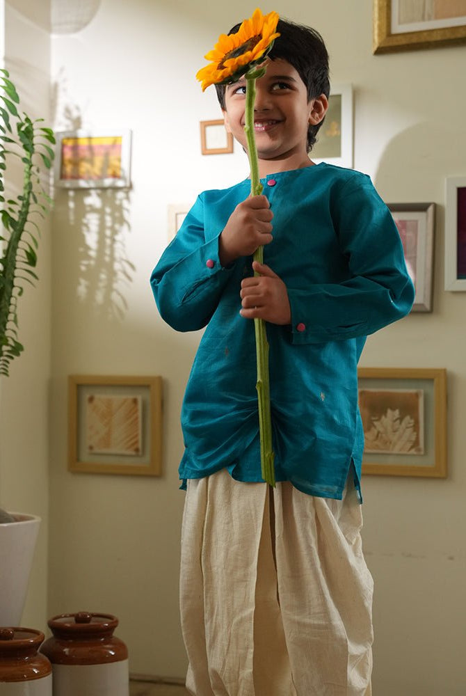 Nilima kurta in teal with motif - CiceroniKurta, Festive WearLove The World Today