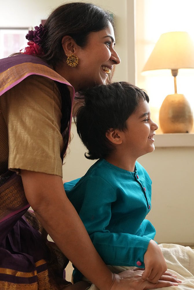 Nilima kurta in teal with motif - CiceroniKurta, Festive WearLove The World Today