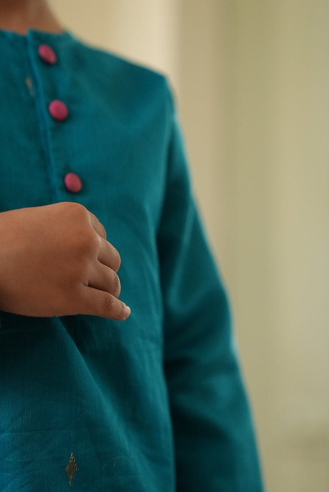 Nilima kurta in teal with motif - CiceroniKurta, Festive WearLove The World Today