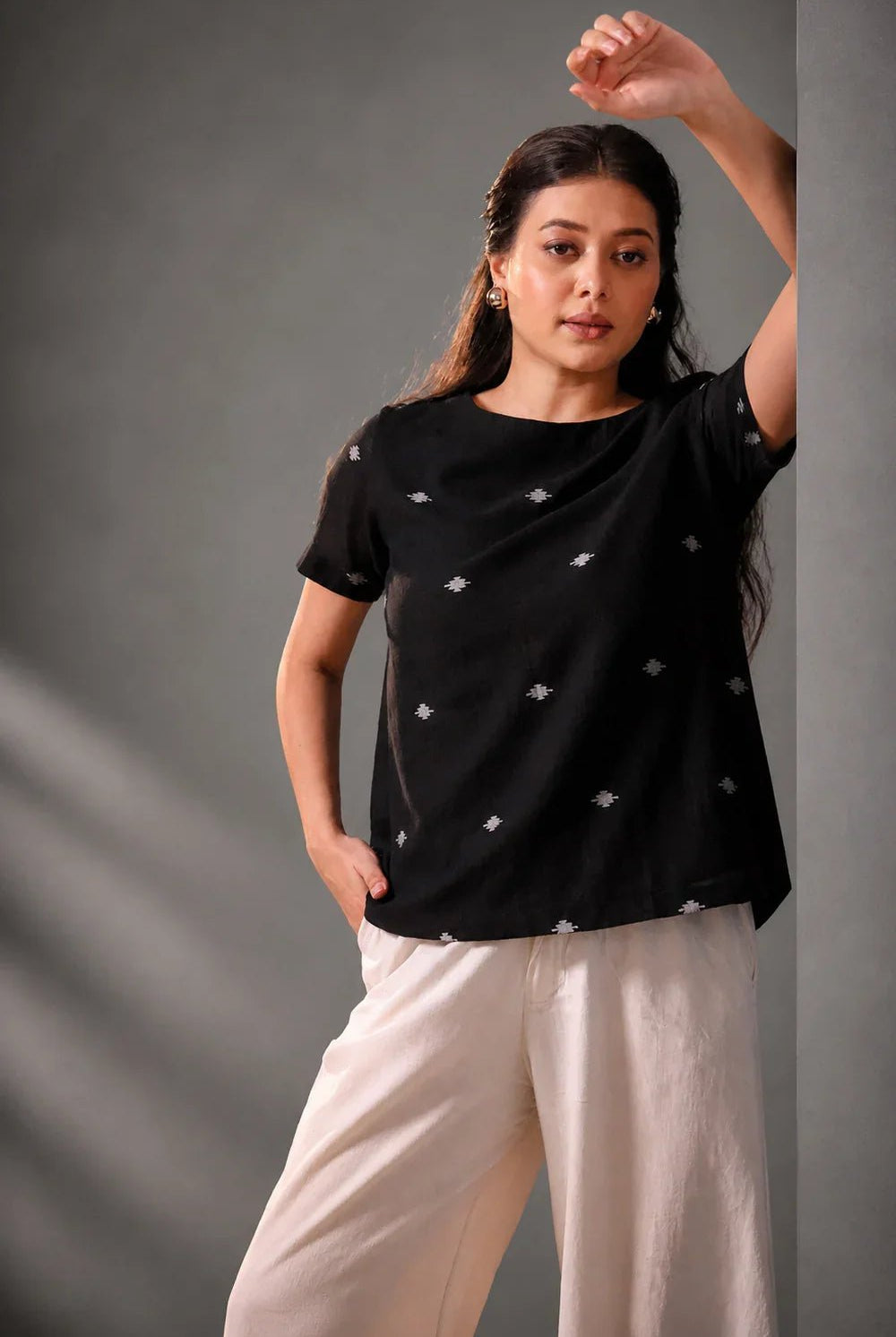 Noir Black Jamdani Top - CiceroniTopsSutra Art of Clothing
