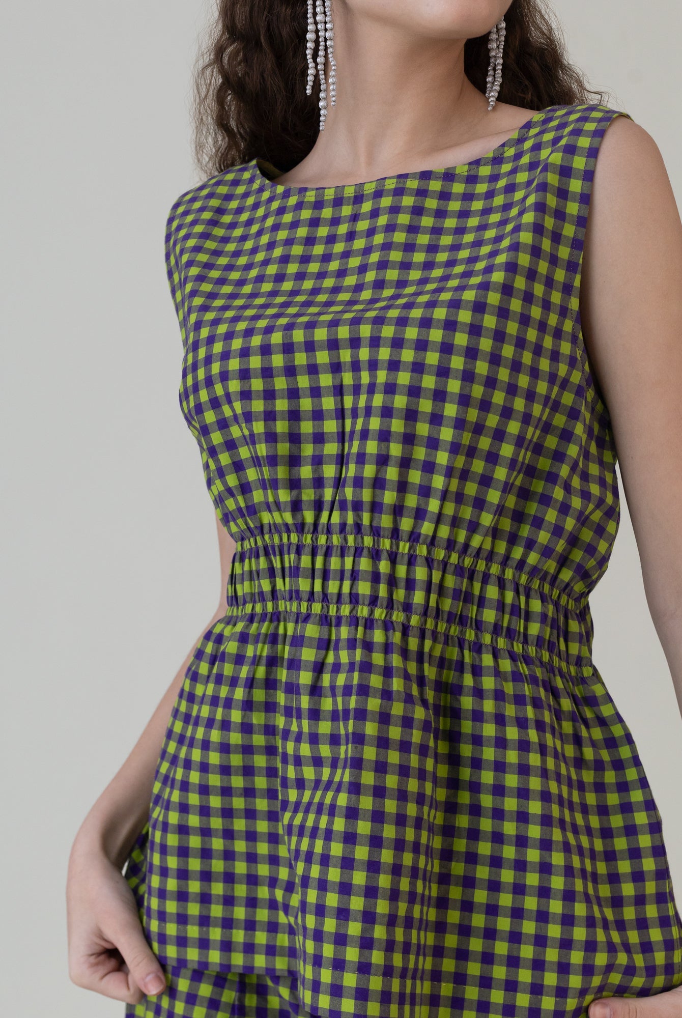 Nokaze Purple Lime Gingham Top - CiceroniWomen ShirtsShades of India
