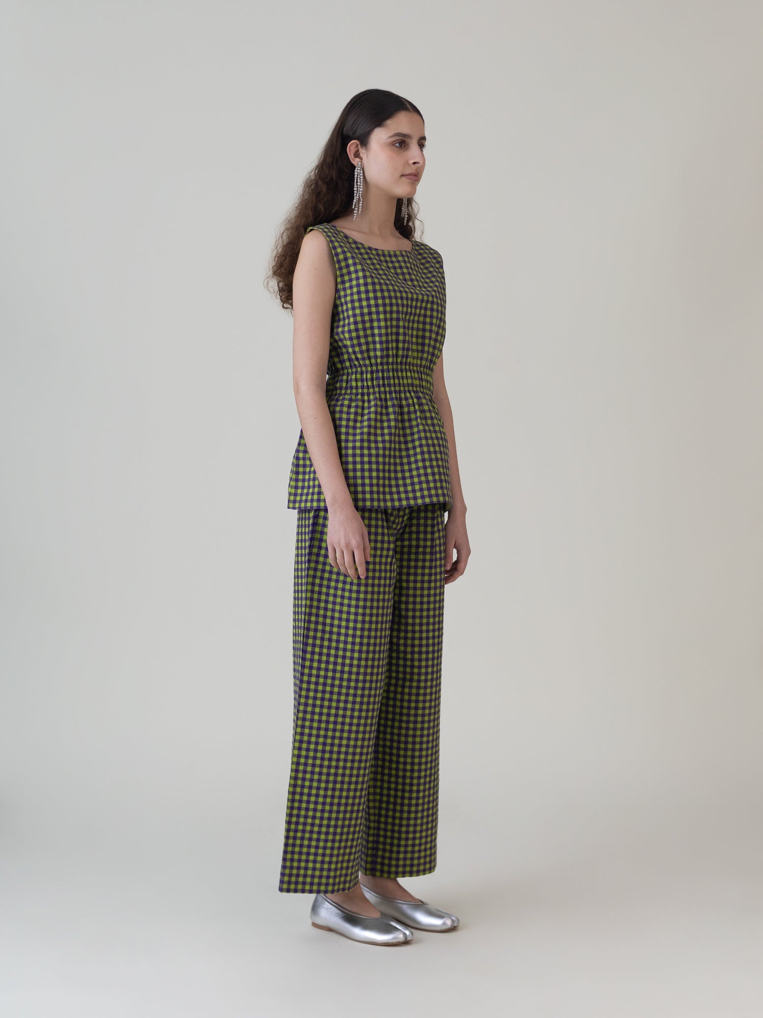 Nokaze Purple Lime Gingham Top - CiceroniWomen ShirtsShades of India