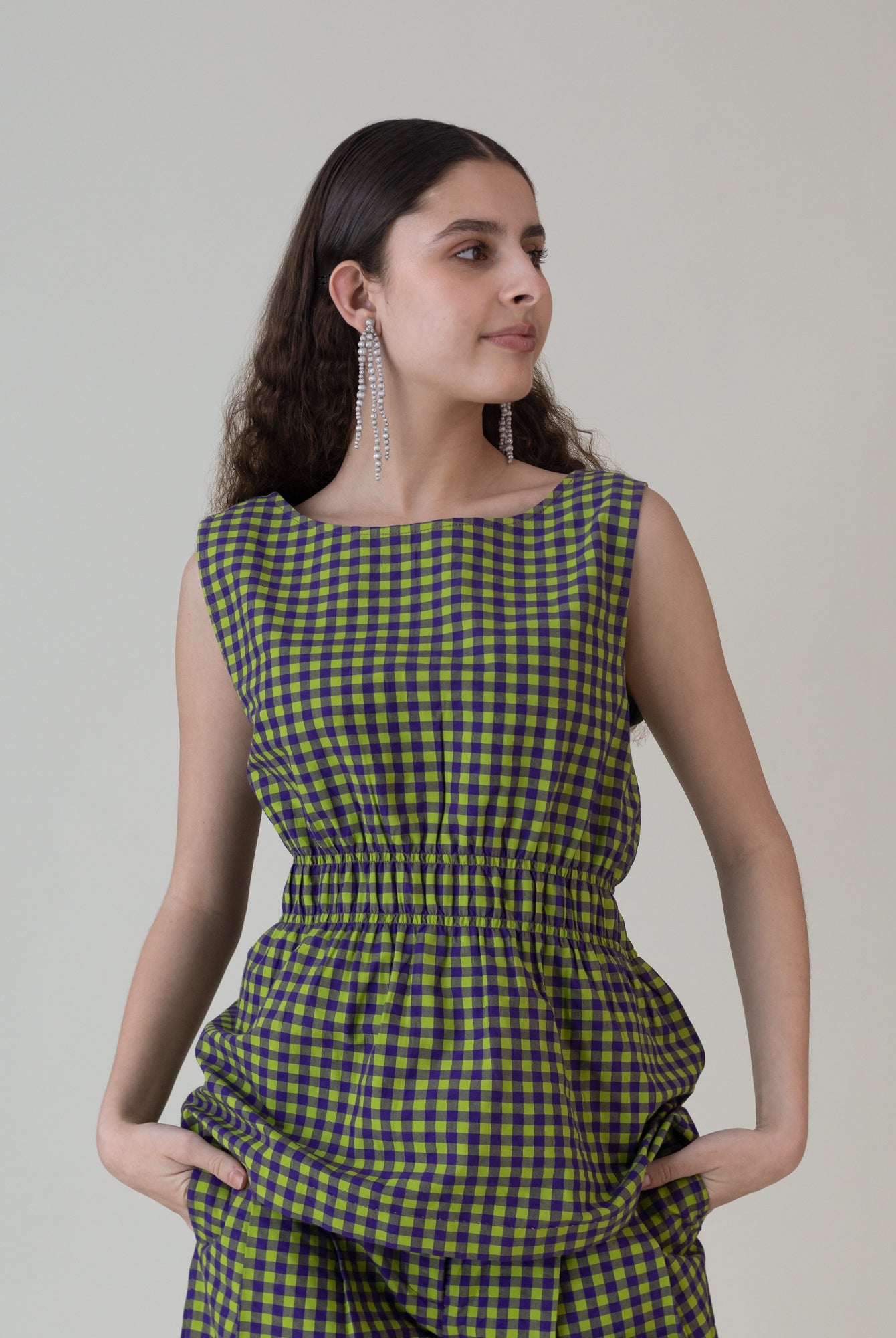 Nokaze Purple Lime Gingham Top - CiceroniWomen ShirtsShades of India