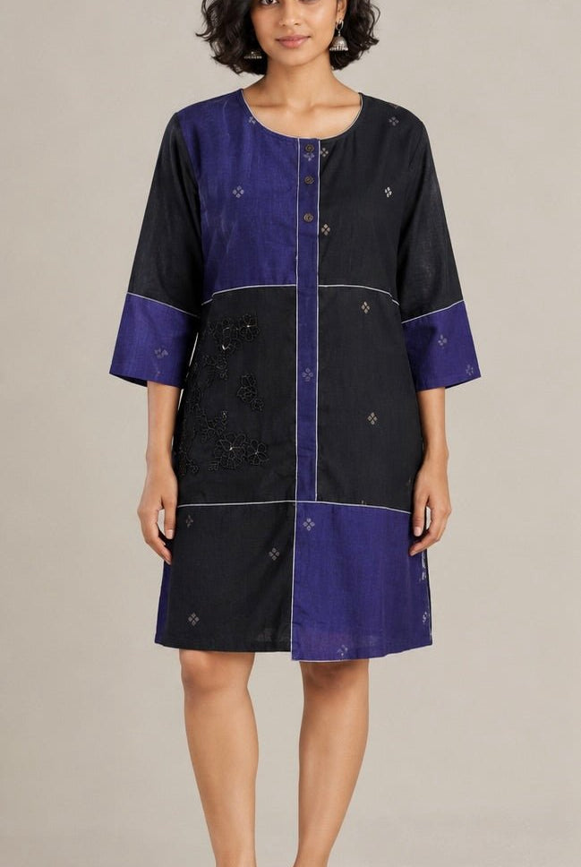 Noor Black Patch Short Dress - CiceroniDressesBhomra