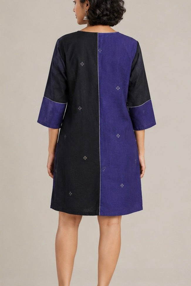 Noor Black Patch Short Dress - CiceroniDressesBhomra
