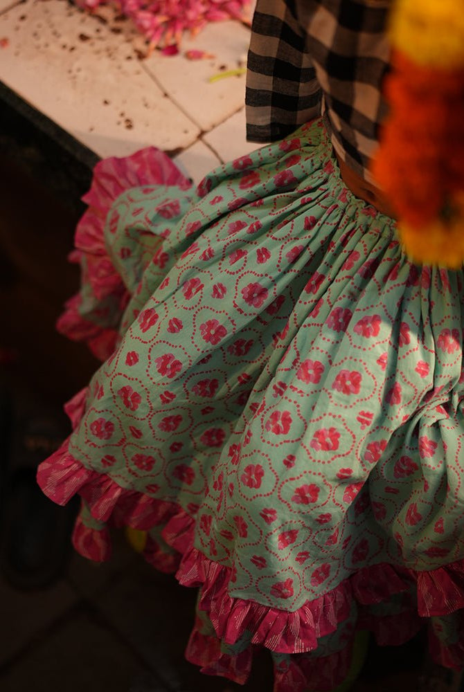 Noor Cotton Black White Checks Top With Floral Lehenga Set - CiceroniLehenga SetLove The World Today