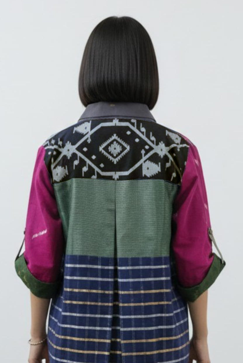 Noor Karat Patch Shirt – Red Magenta Jamdani with Embroidery - CiceroniWomen ShirtsBhomra