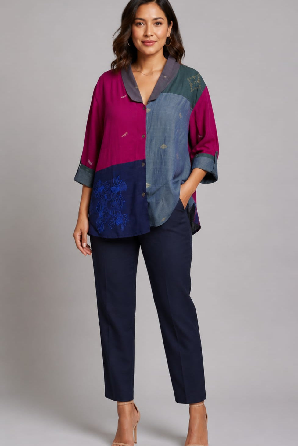 Noor Karat Shirt – Midnight Blue Embroidery Jamdani - CiceroniWomen ShirtsBhomra