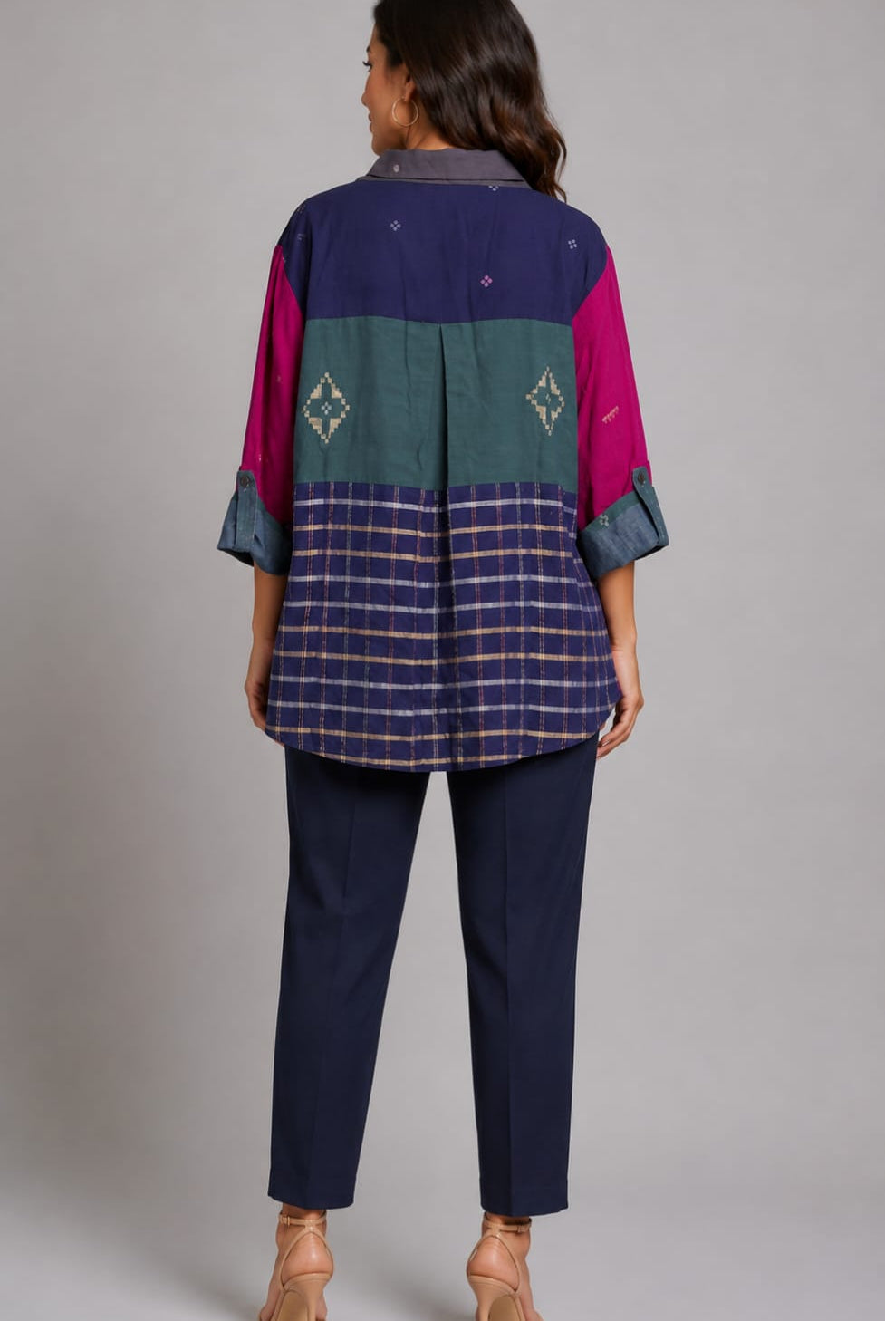 Noor Karat Shirt – Midnight Blue Embroidery Jamdani - CiceroniWomen ShirtsBhomra