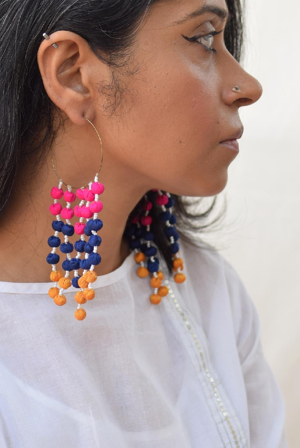 Noor Long Earrings - Hot Pink - CiceroniEarringPaulami