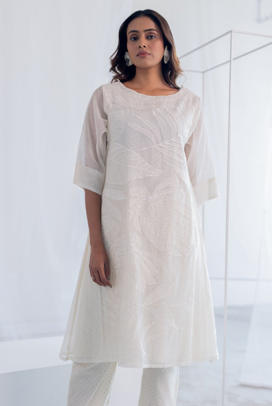 Oatmeal Foliage Applique Co - ord Set - CiceroniKurta Set, Everyday WearSilai Studio