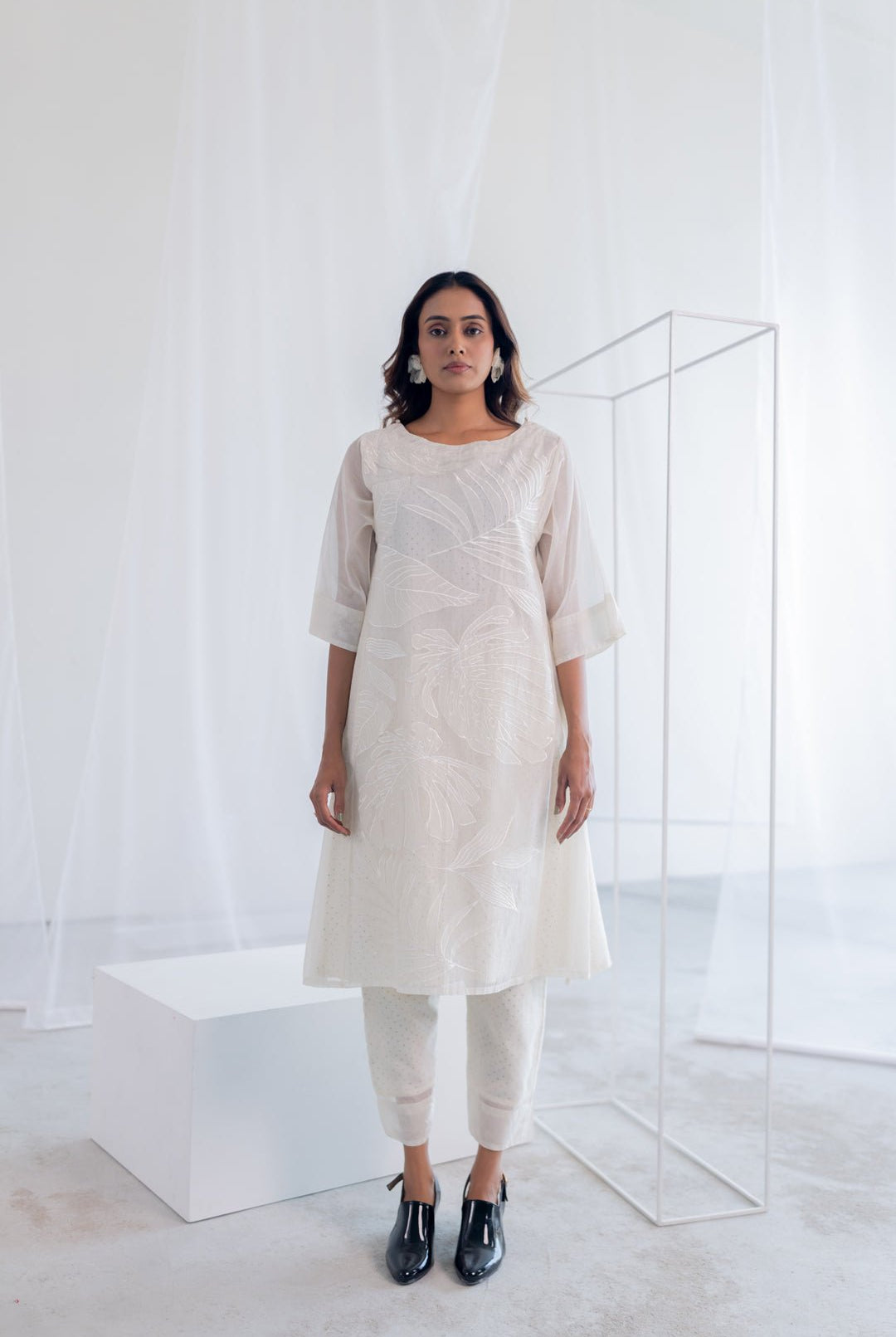 Oatmeal Foliage Applique Co - ord Set - CiceroniKurta Set, Everyday WearSilai Studio