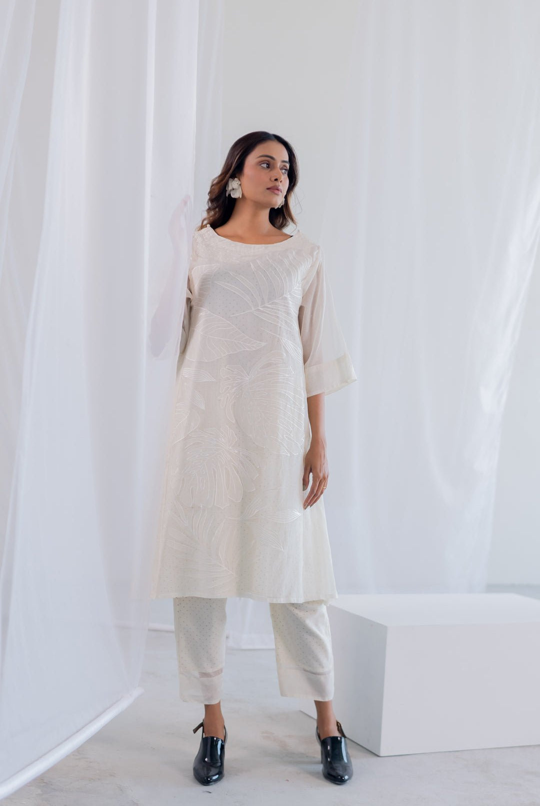 Oatmeal Foliage Applique Co - ord Set - CiceroniKurta Set, Everyday WearSilai Studio