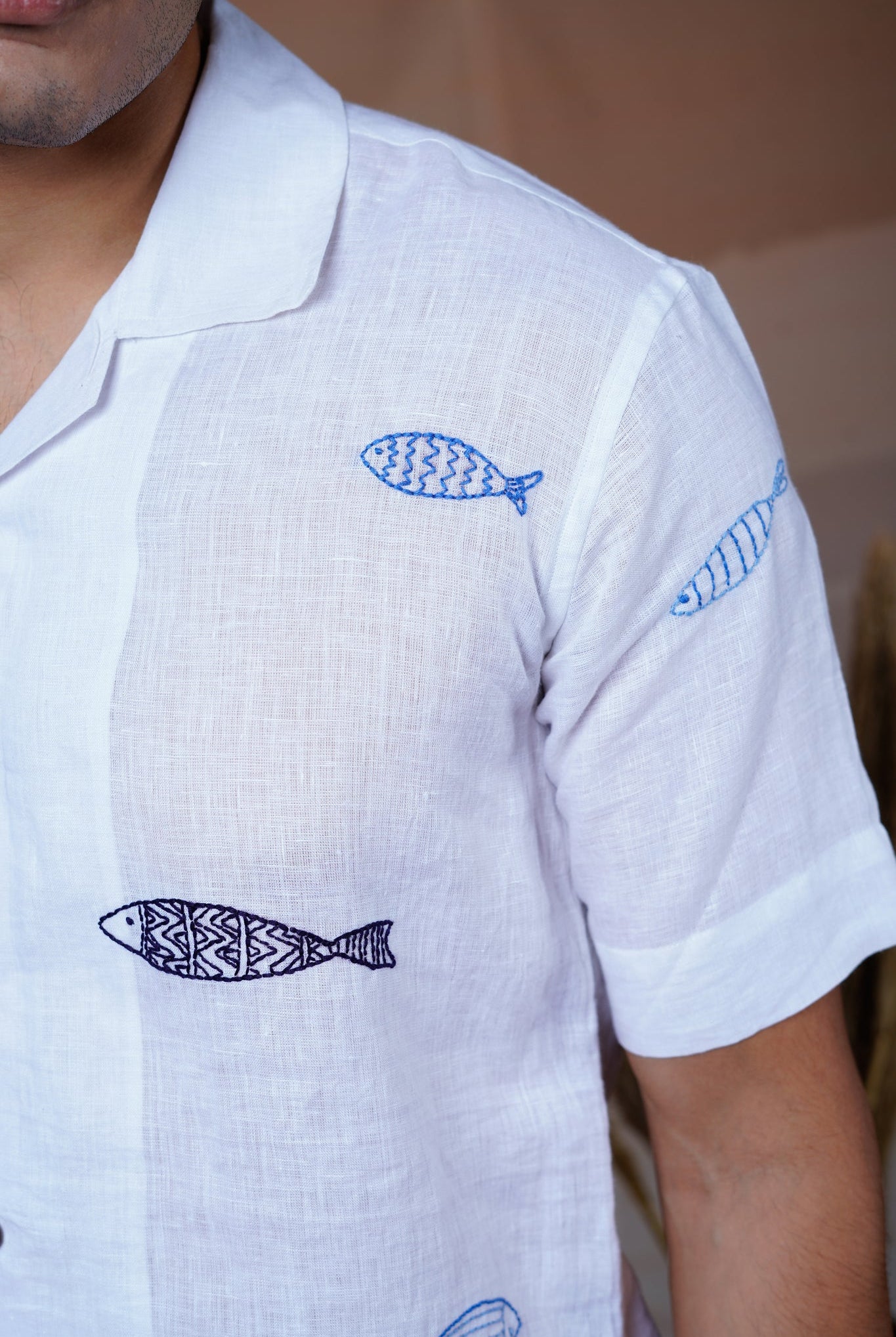 Ocean Drift - Hand Embroidered Unisex Linen Shirt - CiceroniShirtsCultura Studio