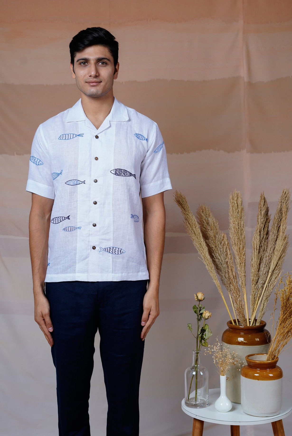 Ocean Drift - Hand Embroidered Unisex Linen Shirt - CiceroniShirtsCultura Studio