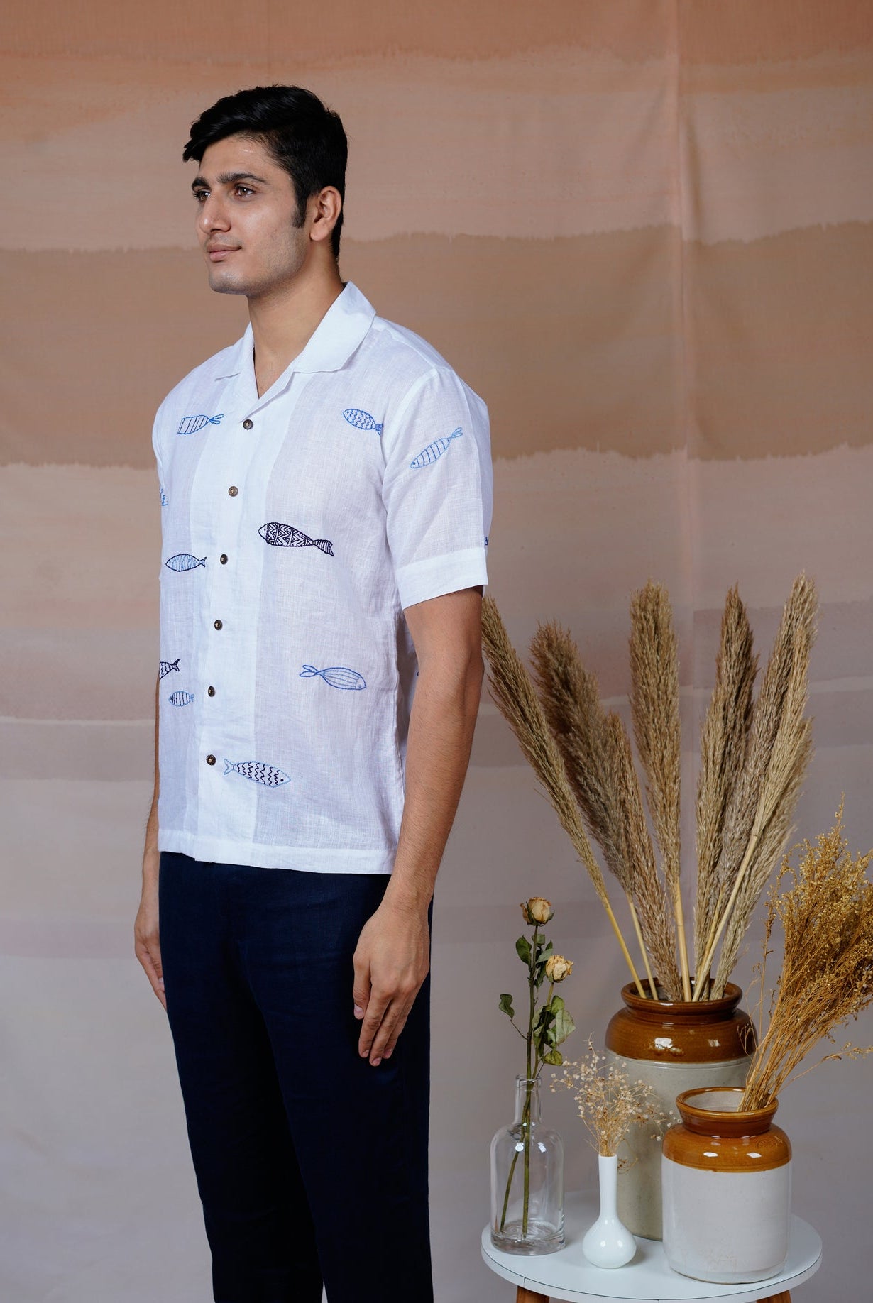 Ocean Drift - Hand Embroidered Unisex Linen Shirt - CiceroniShirtsCultura Studio