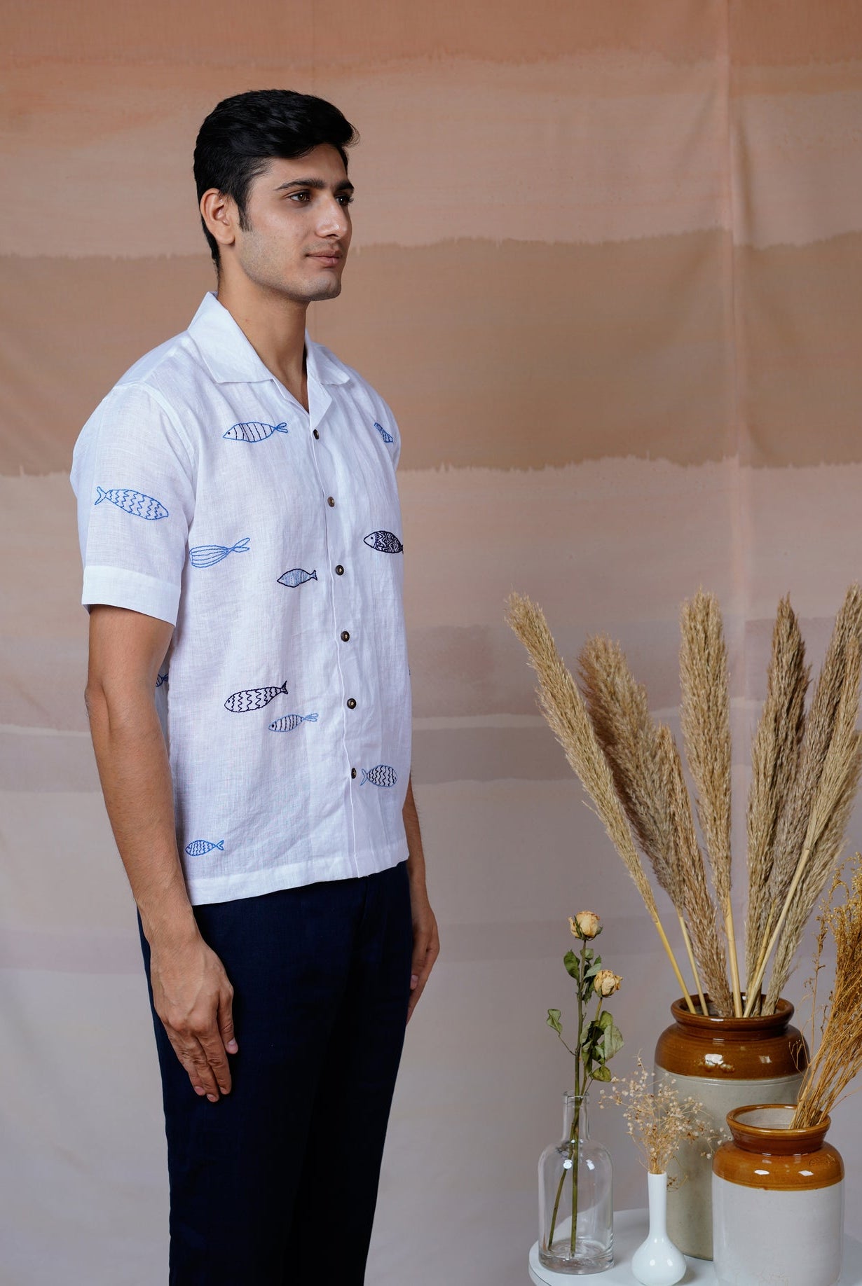 Ocean Drift - Hand Embroidered Unisex Linen Shirt - CiceroniShirtsCultura Studio