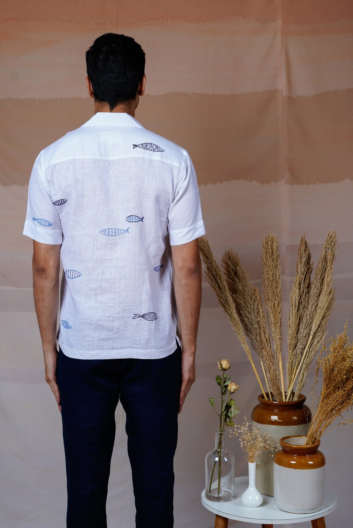 Ocean Drift - Hand Embroidered Unisex Linen Shirt - CiceroniShirtsCultura Studio