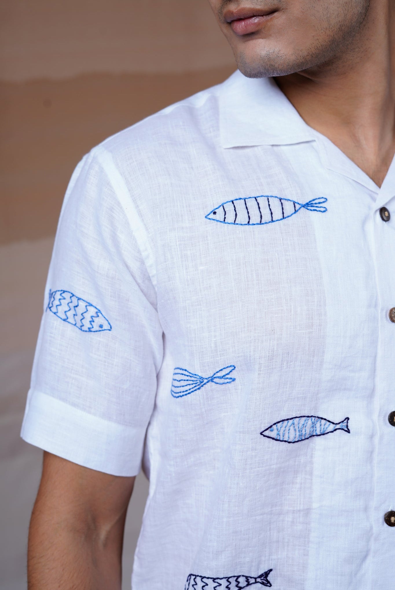 Ocean Drift - Hand Embroidered Unisex Linen Shirt - CiceroniShirtsCultura Studio