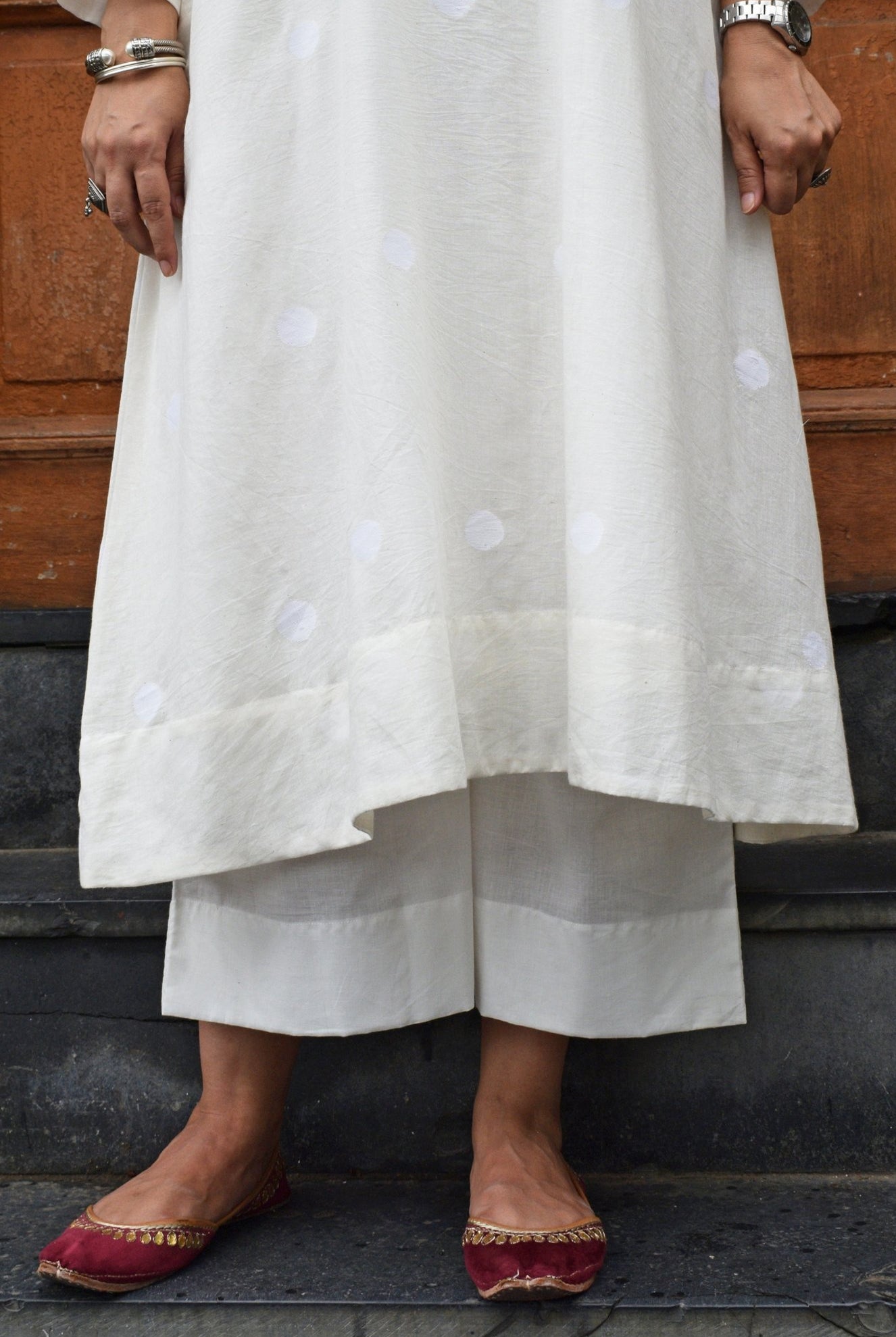 Off White Jamdani Polka Dot Kurta with Off White Pyjama - CiceroniKurta Set, Everyday WearHouse of Moxa