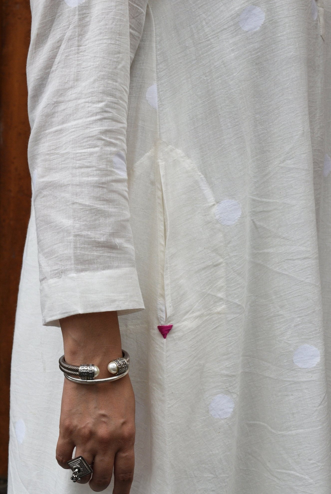 Off White Jamdani Polka Dot Kurta with Off White Pyjama - CiceroniKurta Set, Everyday WearHouse of Moxa