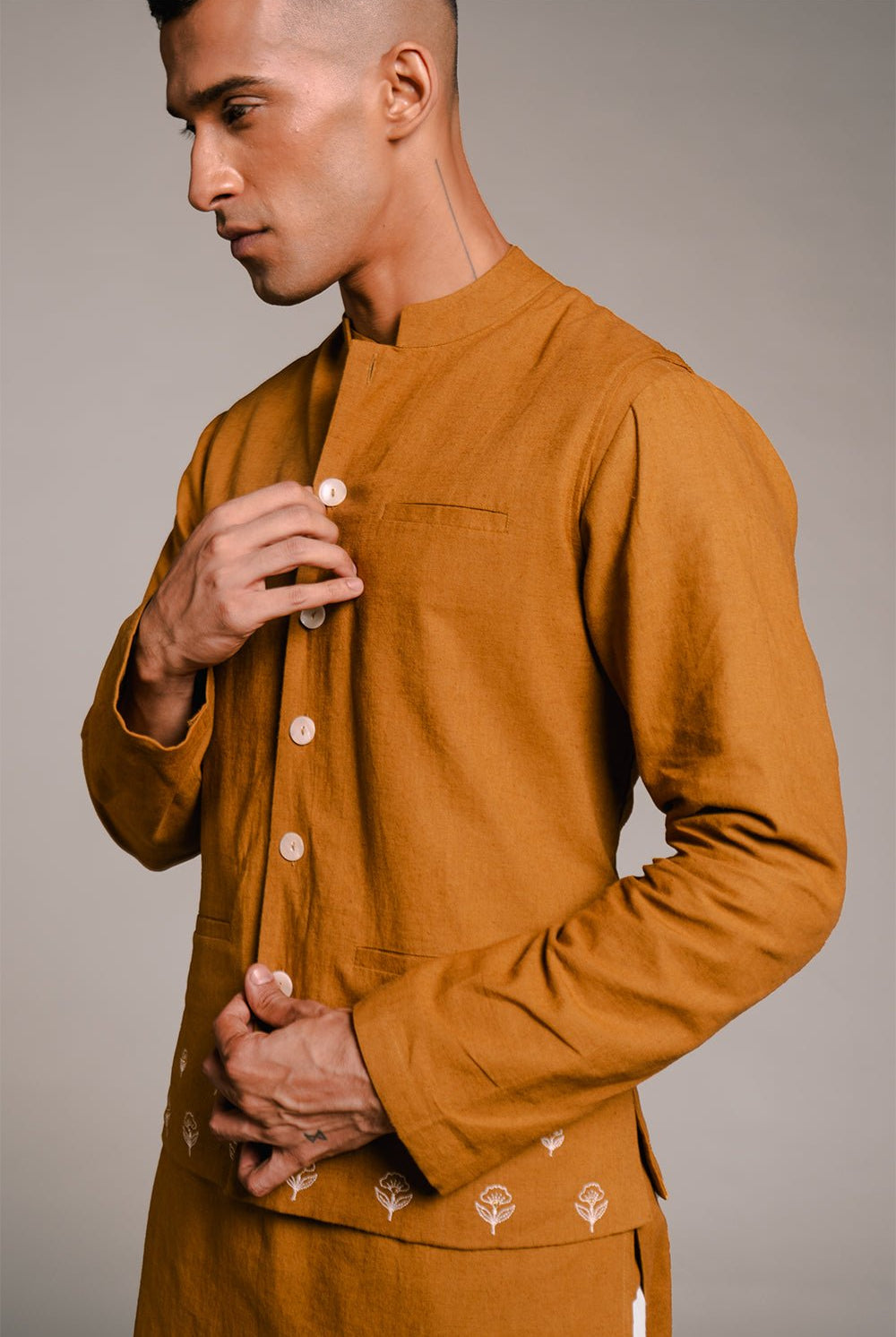 Olive Co - Linen Men's Nehru Jacket - CiceroniJacketsSaphed