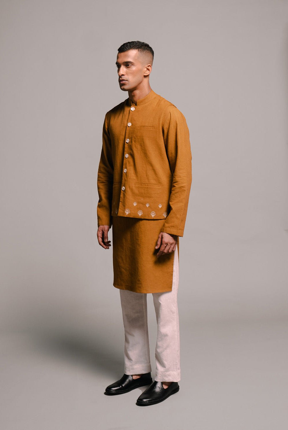 Olive Co - Linen Men's Nehru Jacket - CiceroniJacketsSaphed