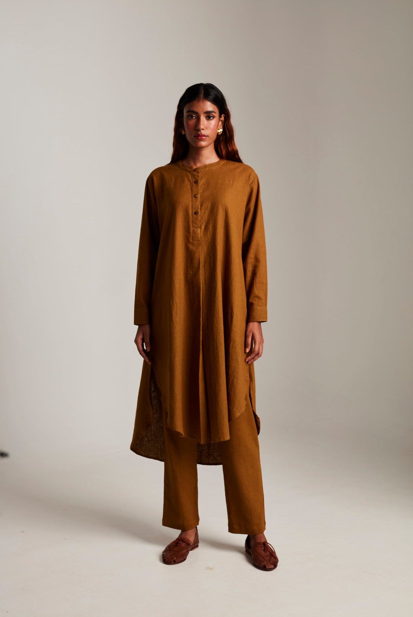 Olive Co - Linen Round Hem Kurta Set - CiceroniKurta SetSaphed