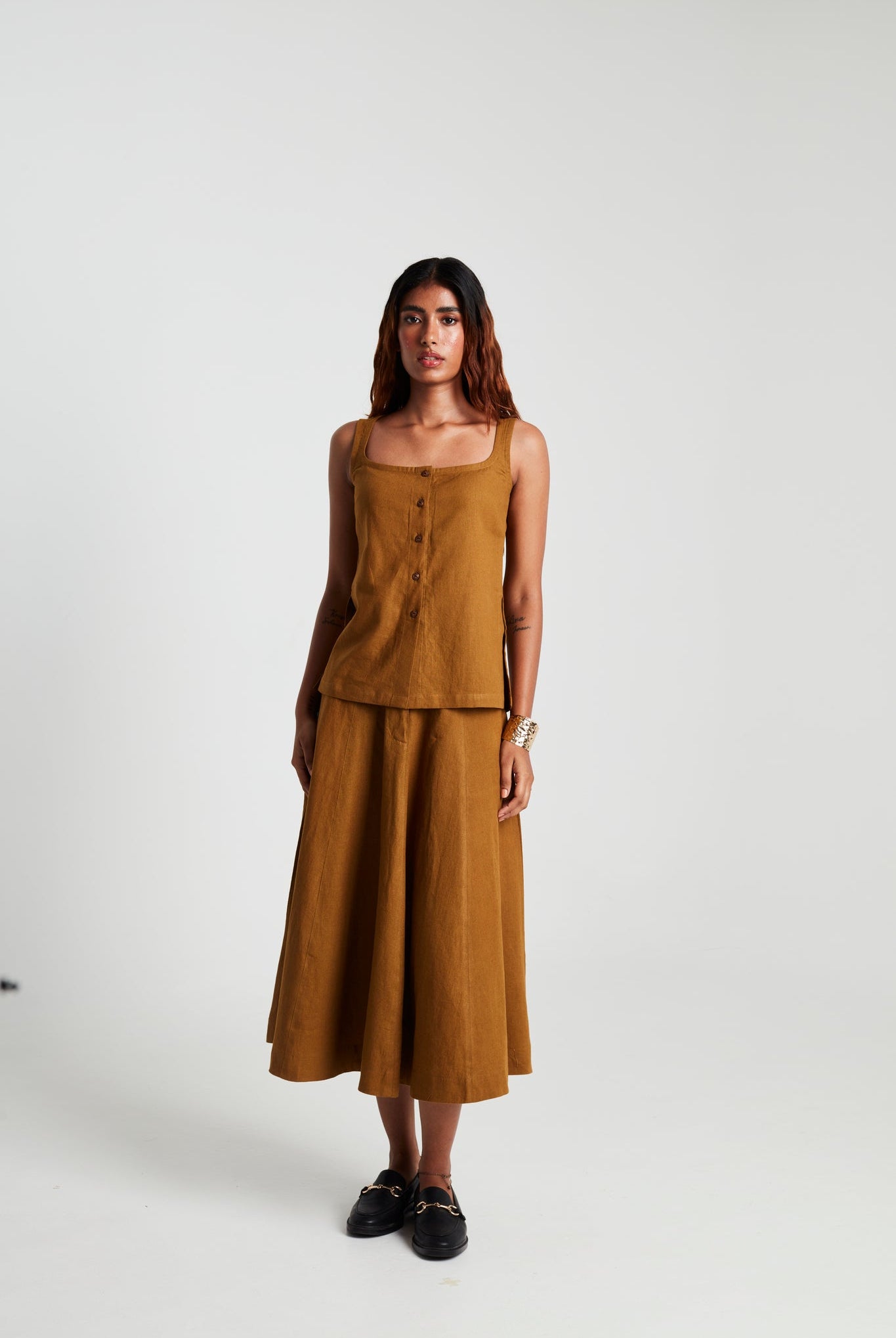 Olive Co - Linen Side Slit Top & Skirt Set - CiceroniSkirt SetSaphed
